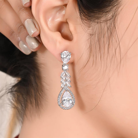 Rose Gold Silver Plated American Diamond CZ Dangle Drop Earrings