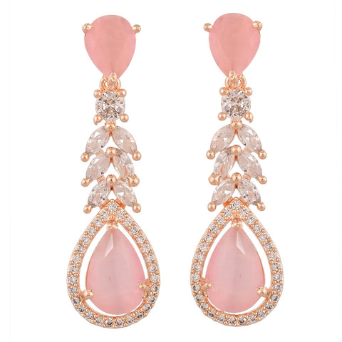 Rose Gold Silver Plated American Diamond CZ Dangle Drop Earrings