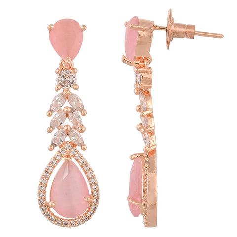 Rose Gold Silver Plated American Diamond CZ Dangle Drop Earrings