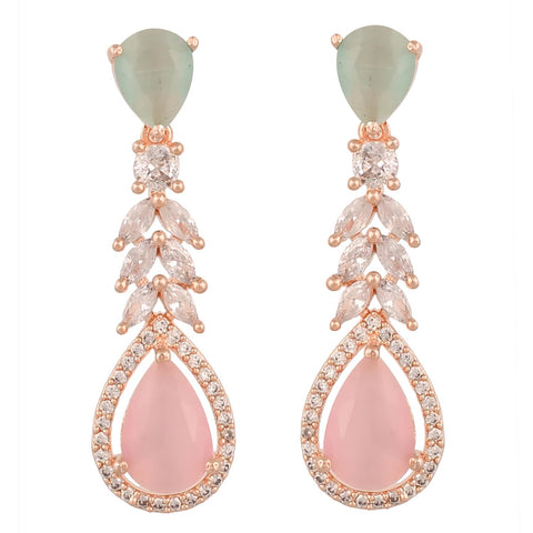 Rose Gold Silver Plated American Diamond CZ Dangle Drop Earrings