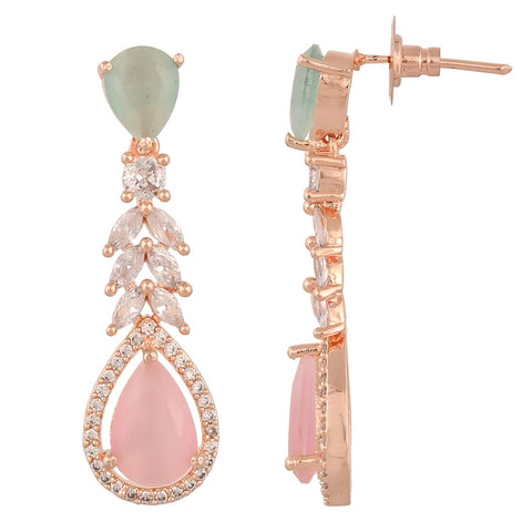 Rose Gold Silver Plated American Diamond CZ Dangle Drop Earrings