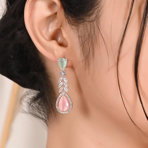 Rose Gold Silver Plated American Diamond CZ Dangle Drop Earrings