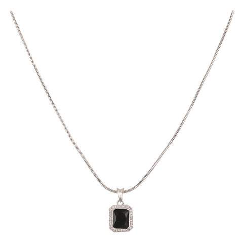 Silver Plated American Diamond CZ Square Pendant Set With Earring and Chain