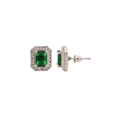 Silver Plated American Diamond CZ Square Pendant Set With Earring and Chain