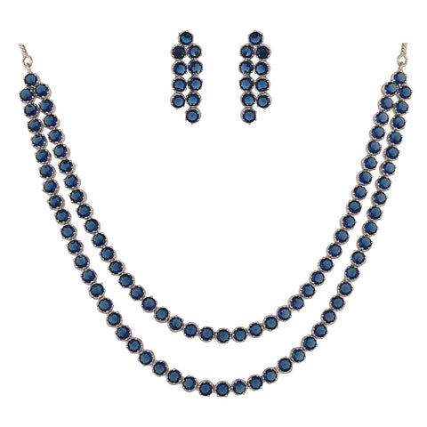 Silver Plated American Diamond CZ Double Layer Necklace Set