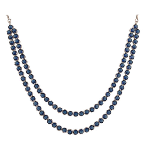 Silver Plated American Diamond CZ Double Layer Necklace Set