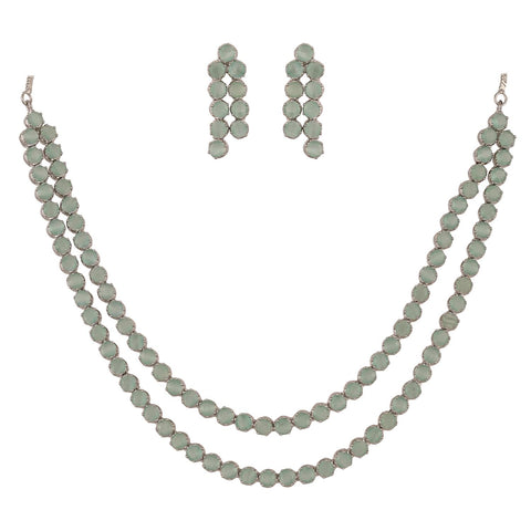 Silver Plated American Diamond CZ Double Layer Necklace Set