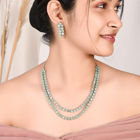 Silver Plated American Diamond CZ Double Layer Necklace Set