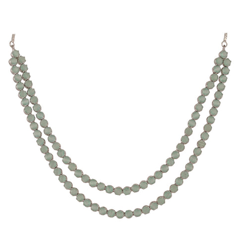 Silver Plated American Diamond CZ Double Layer Necklace Set