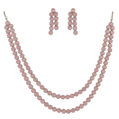 Silver Plated American Diamond CZ Double Layer Necklace Set