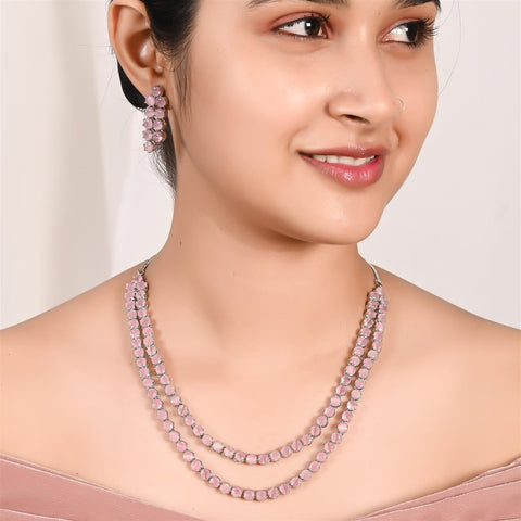 Silver Plated American Diamond CZ Double Layer Necklace Set