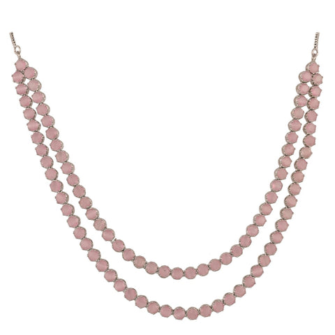 Silver Plated American Diamond CZ Double Layer Necklace Set