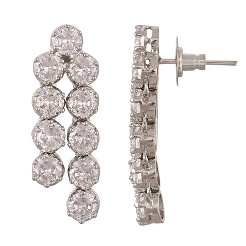 Silver Plated American Diamond CZ Double Layer Necklace Set