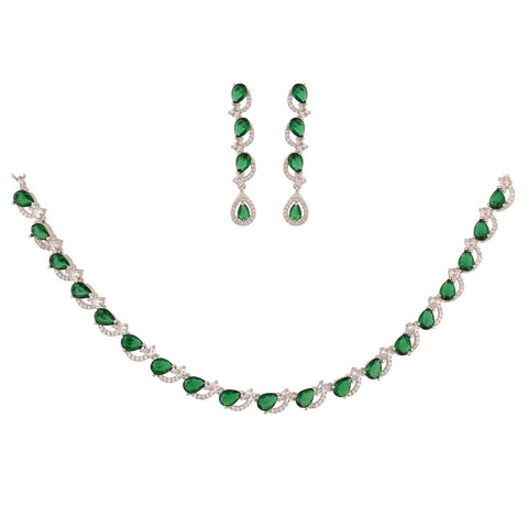 Classic Single Line Pear American Diamond CZ Necklace Set With Earring