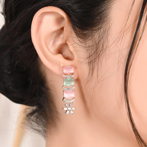 Rose Gold & Silver Plated Star Drop American Diamond CZ Necklace Set With Earring