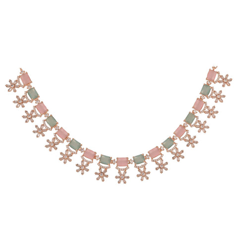 Rose Gold & Silver Plated Star Drop American Diamond CZ Necklace Set With Earring
