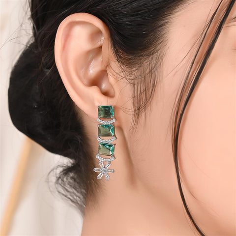 Rose Gold & Silver Plated Star Drop American Diamond CZ Necklace Set With Earring