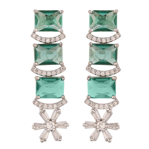 Rose Gold & Silver Plated Star Drop American Diamond CZ Necklace Set With Earring