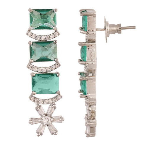 Rose Gold & Silver Plated Star Drop American Diamond CZ Necklace Set With Earring