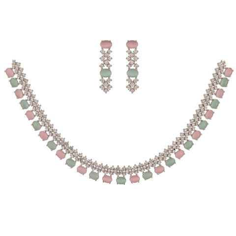 Rose Gold & Silver Plated American Diamond CZ Multi Necklace Set