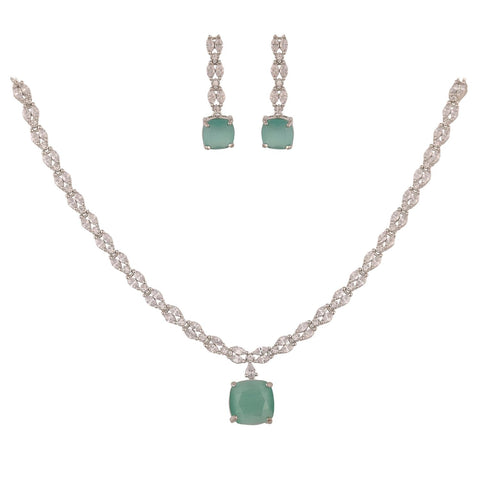 Sleek Amercian Diamond Pendant Drop Necklace Set With Earring