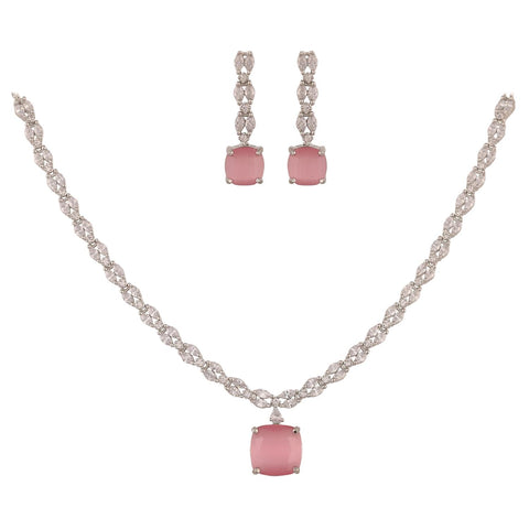 Sleek Amercian Diamond Pendant Drop Necklace Set With Earring