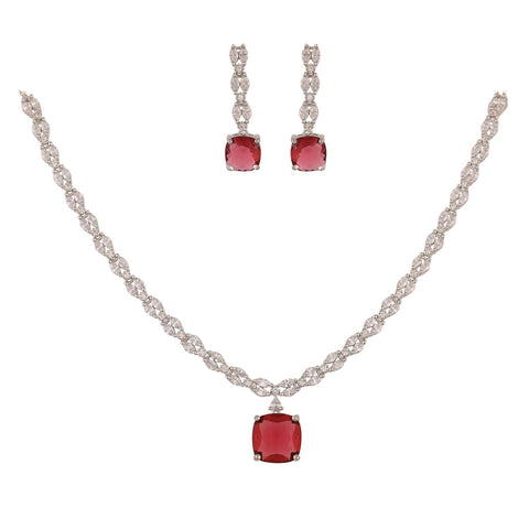 Sleek Amercian Diamond Pendant Drop Necklace Set With Earring