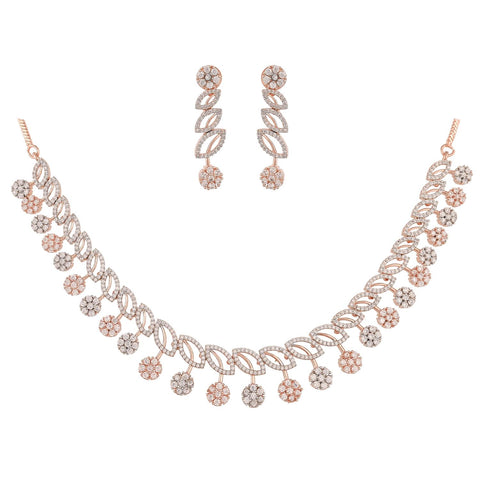 Rose Gold Plated Timeless CZ Necklace Set for a Classic Look