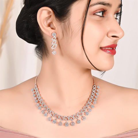 Rose Gold Plated Timeless CZ Necklace Set for a Classic Look