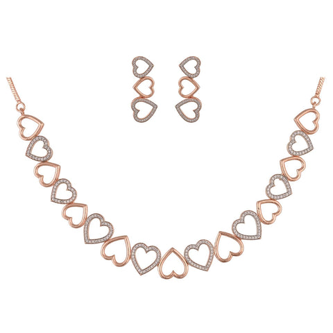 Rose Gold Plated American Diamond CZ Heart Necklace Set