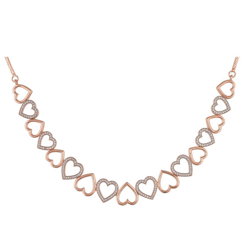 Rose Gold Plated American Diamond CZ Heart Necklace Set