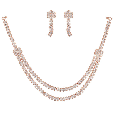 Rose Gold Plated American Diamond CZ Double Layer Necklace Set