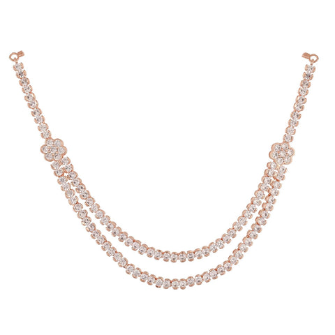 Rose Gold Plated American Diamond CZ Double Layer Necklace Set