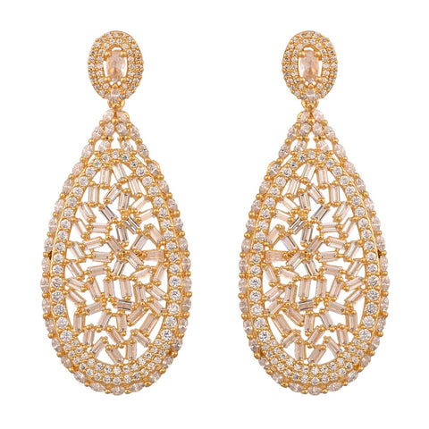 Gold Plated American Diamond CZ White & Red Chandelier Dangle Drop Earrings
