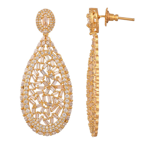 Gold Plated American Diamond CZ White & Red Chandelier Dangle Drop Earrings