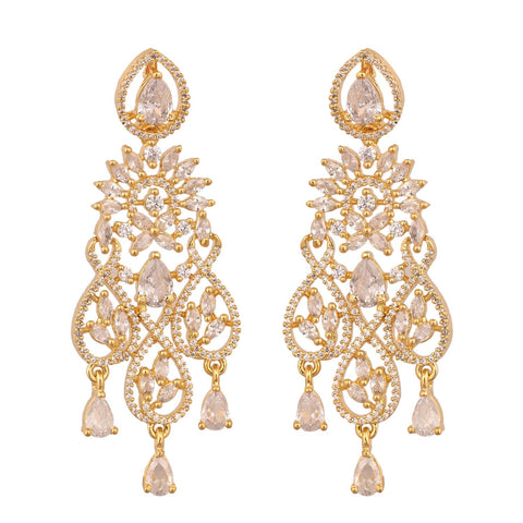 Gold Silver Plated American Diamond CZ White Chandelier Dangle Drop Earrings