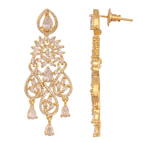 Gold Silver Plated American Diamond CZ White Chandelier Dangle Drop Earrings