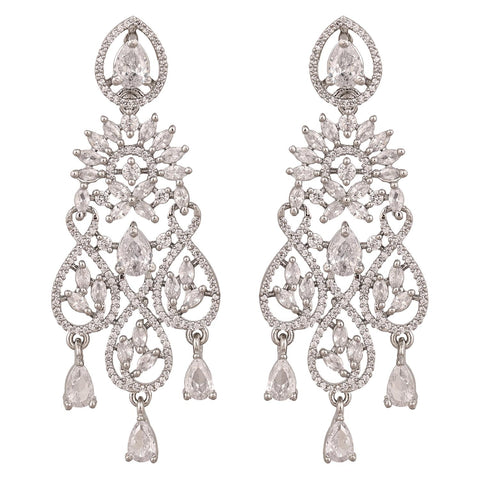 Gold Silver Plated American Diamond CZ White Chandelier Dangle Drop Earrings