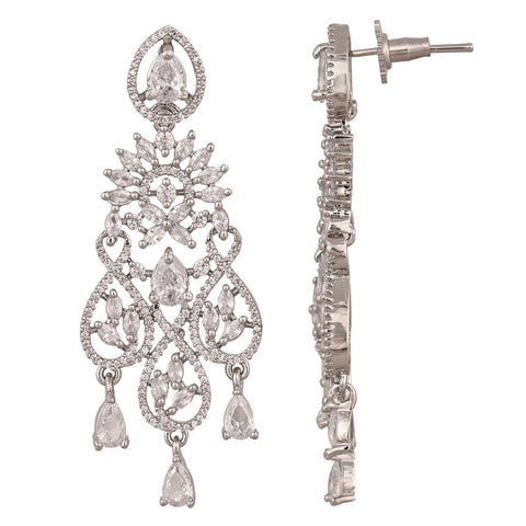 Gold Silver Plated American Diamond CZ White Chandelier Dangle Drop Earrings