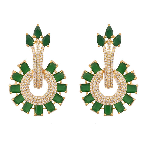 Silver Gold Plated American Diamond CZ White Curve Dangle Drop Earrings