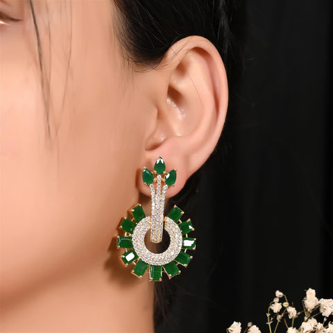 Silver Gold Plated American Diamond CZ White Curve Dangle Drop Earrings
