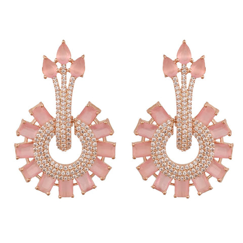 Silver Gold Plated American Diamond CZ White Curve Dangle Drop Earrings