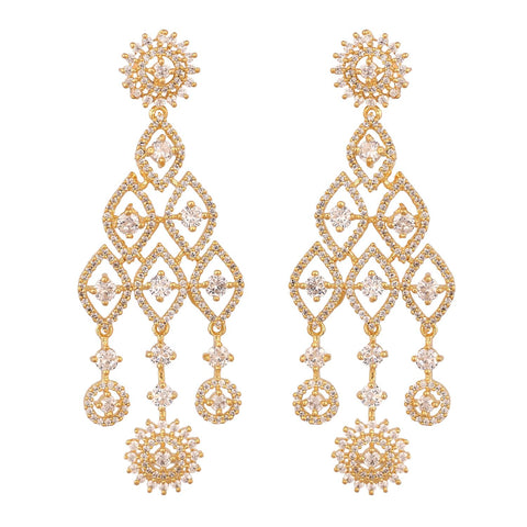 Gold Silver Plated American Diamond CZ White Long Dangle Drop Earrings