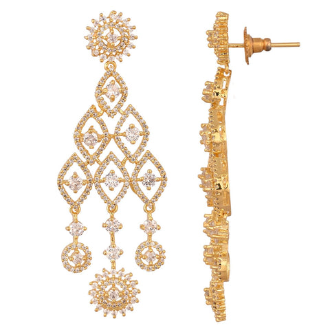 Gold Silver Plated American Diamond CZ White Long Dangle Drop Earrings