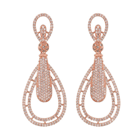 Rose Gold Plated American Diamond CZ White Dangle Drop Earrings