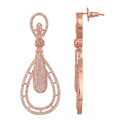 Rose Gold Plated American Diamond CZ White Dangle Drop Earrings
