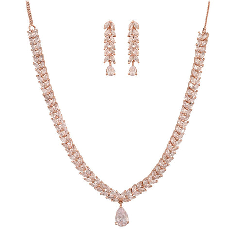 Rose & Gold Plated American Diamond CZ Drop Necklace Set