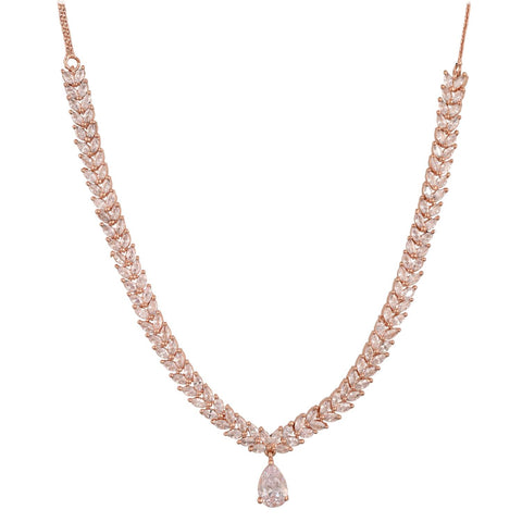 Rose & Gold Plated American Diamond CZ Drop Necklace Set