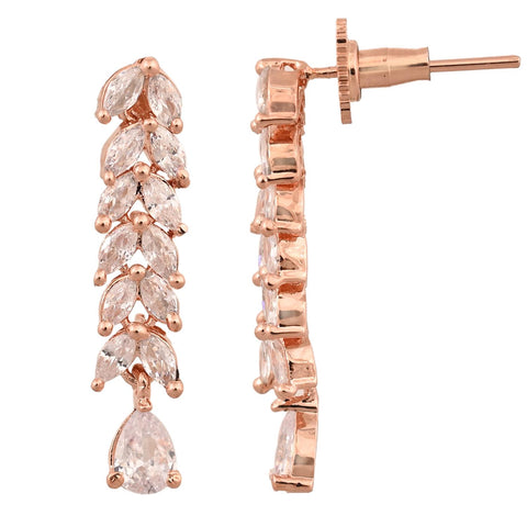 Rose & Gold Plated American Diamond CZ Drop Necklace Set