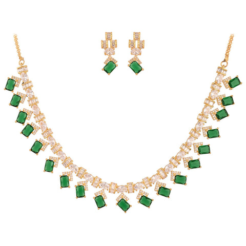 Rose & Gold Plated American Diamond CZ Drop Necklace Set